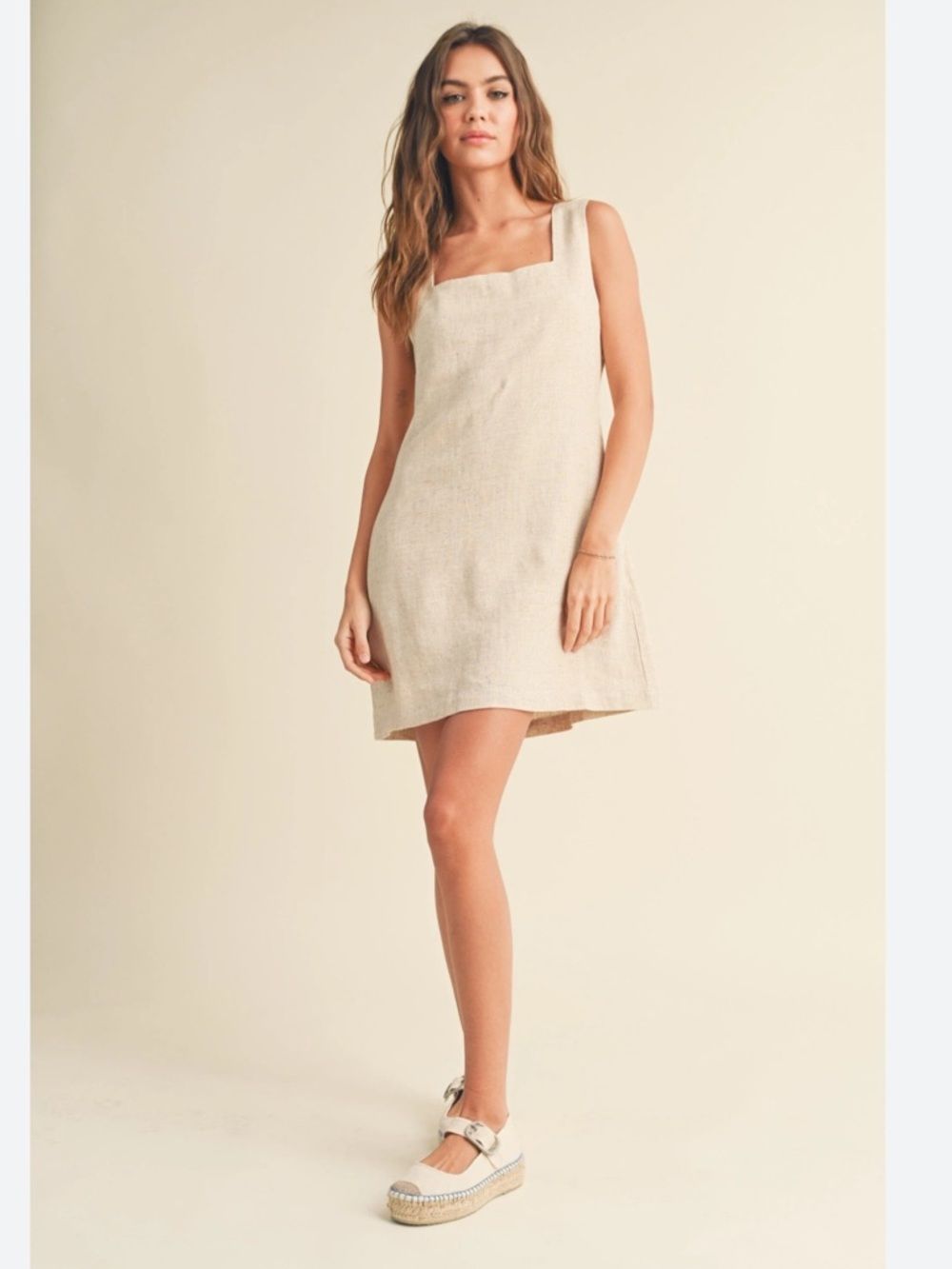 Rylee + Cru Square-Neck Linen Mini Dress